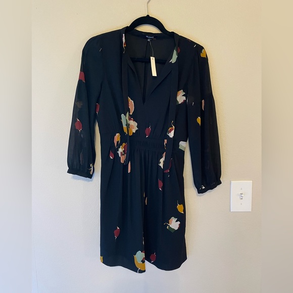 Madewell Black Floral Dress Sz 00 - Picture 5 of 7